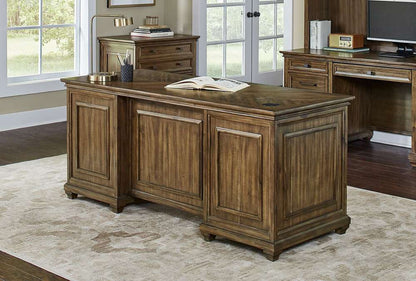 Martin Furniture - Porter - Traditional Wood Double Pedestal Executive Desk, Writing Table, Office Desk, Fully Assembled, Brown - IMPR680 veiw 1