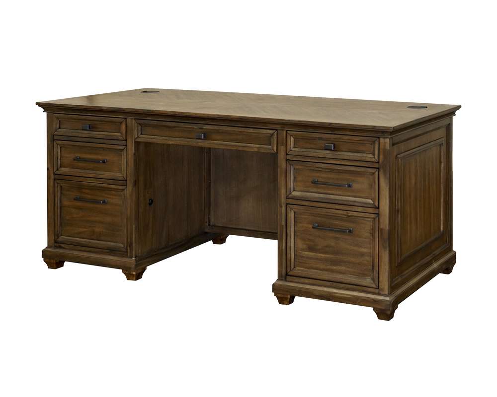 Martin Furniture - Porter - Traditional Wood Double Pedestal Executive Desk, Writing Table, Office Desk, Fully Assembled, Brown - IMPR680 veiw 2