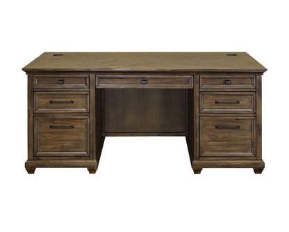 Martin Furniture - Porter - Traditional Wood Double Pedestal Executive Desk, Writing Table, Office Desk, Fully Assembled, Brown - IMPR680 veiw 3