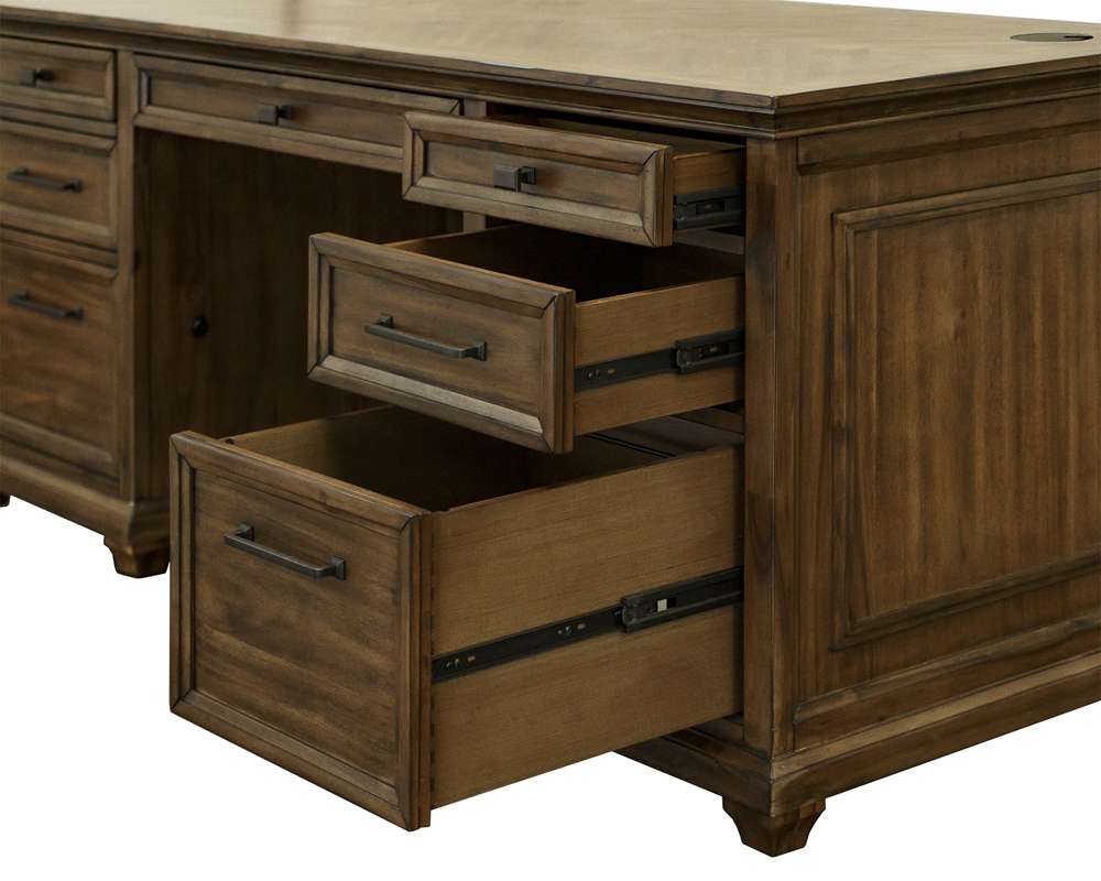 Martin Furniture - Porter - Traditional Wood Double Pedestal Executive Desk, Writing Table, Office Desk, Fully Assembled, Brown - IMPR680 veiw 6