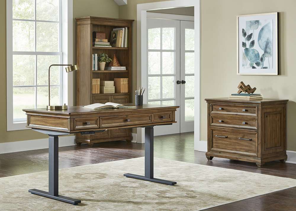Martin Furniture - Porter - Traditional Wood Electronic Sit/Stand Desk, Standing Desk, Adjustable Desk, Brown - IMPR384T-KIT veiw 9