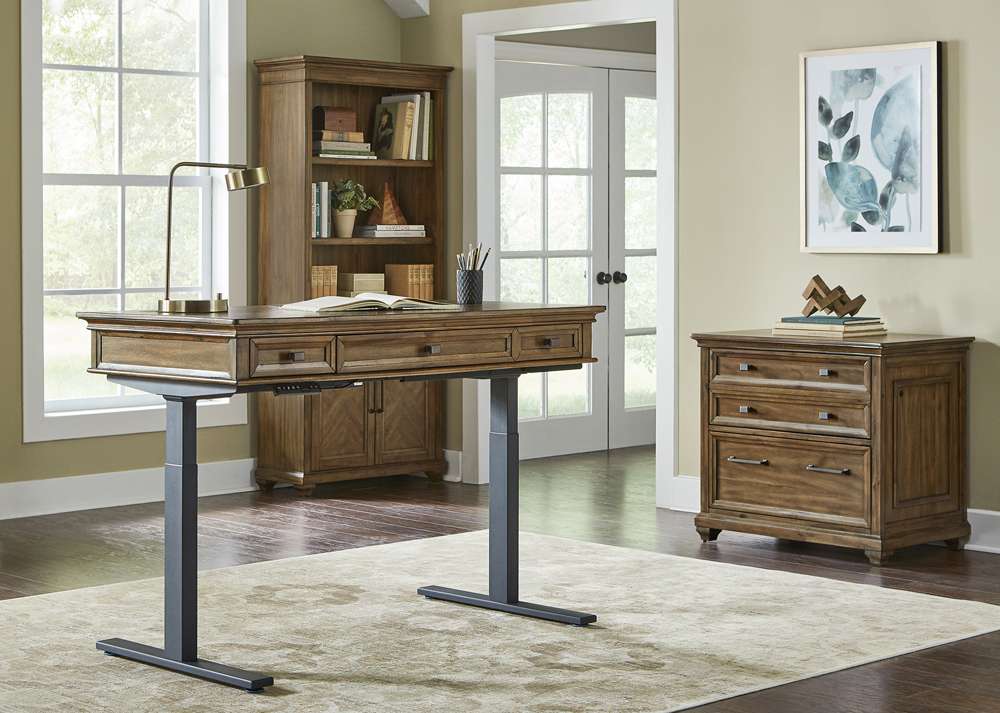Martin Furniture - Porter - Traditional Wood Electronic Sit/Stand Desk, Standing Desk, Adjustable Desk, Brown - IMPR384T-KIT veiw 10