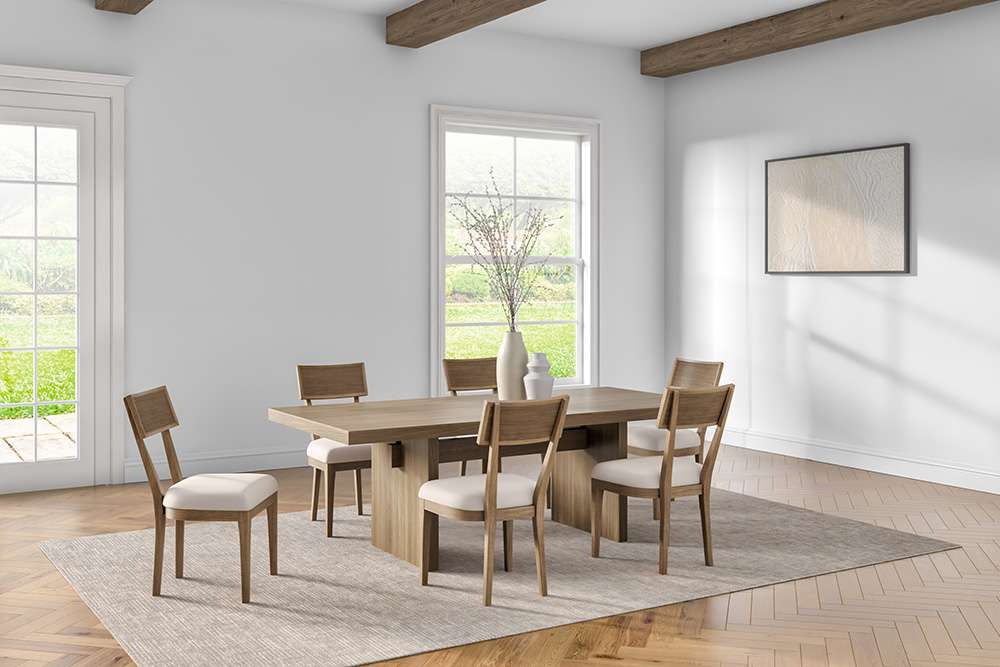 Martin Furniture - Quincey - Coastal Wood Rectangular Kitchen Table with Six Chairs, Dining Table and Six Seats, Office Table and Six Chairs, Brown - IMQU7242KIT7 veiw 1