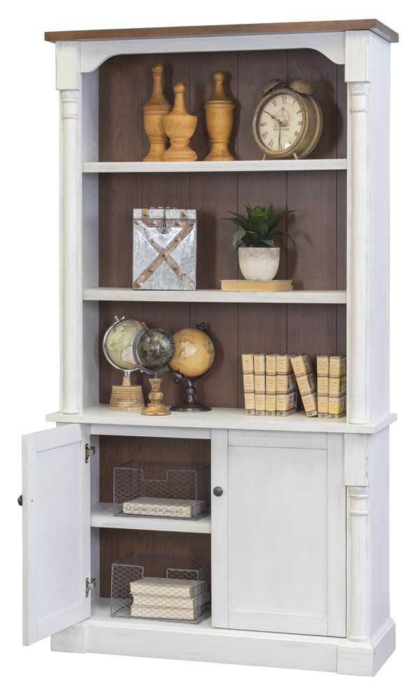Martin Furniture - Durham Rustic Wood Bookcase With Doors, White - IMDU4278D veiw 1