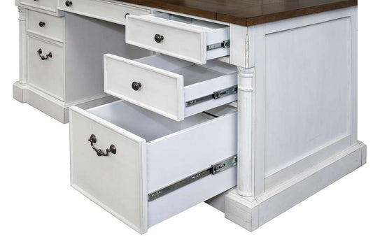 Martin Furniture - Durham Rustic Wood Double Pedestal Executive Desk, White - IMDU680 veiw 2