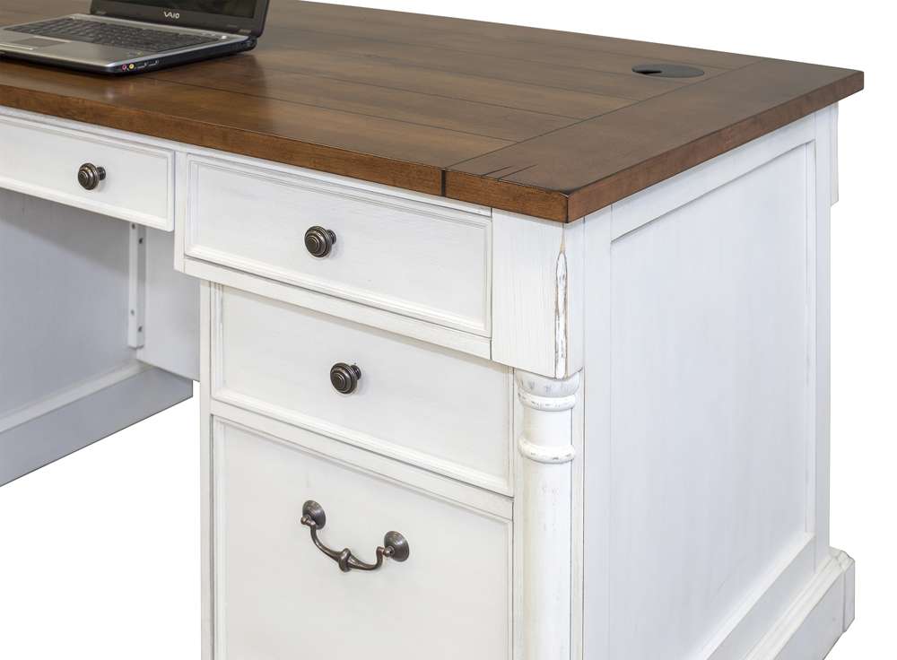 Martin Furniture - Durham Rustic Wood Double Pedestal Executive Desk, White - IMDU680 veiw 3