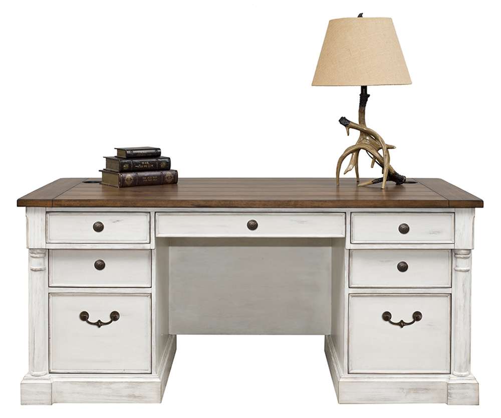 Martin Furniture - Durham Rustic Wood Double Pedestal Executive Desk, White - IMDU680 veiw 5