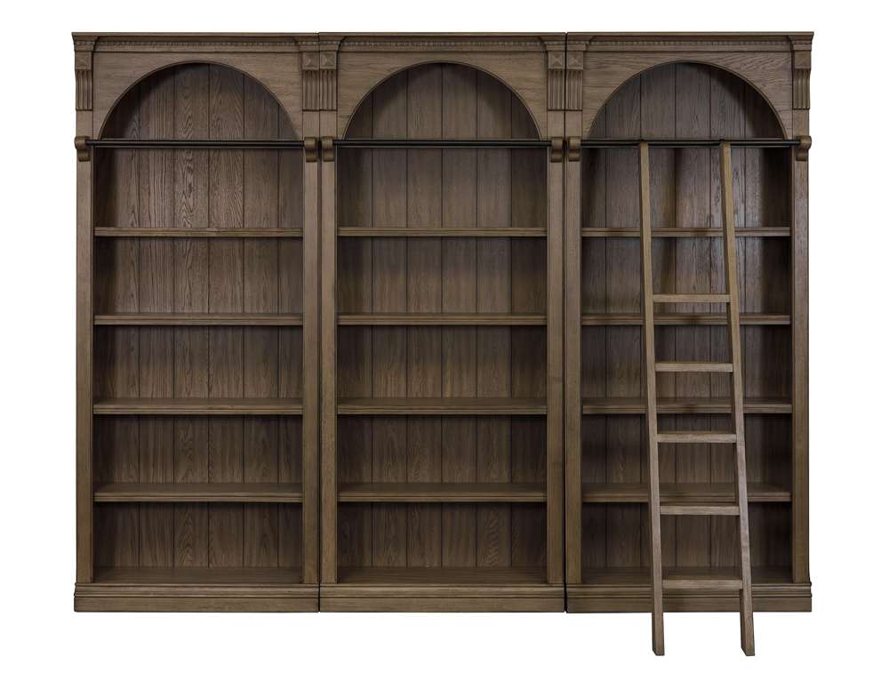 Martin Furniture - Stratton - Traditional 8 Tall Bookcase Wall With Ladder, Storage Organizer, Display Shelf Unit for Office, Living Room, Brown - IMST4094KIT3 veiw 1