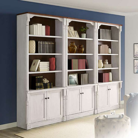 Martin Furniture - Durham Three Rustic 8 Wood Bookcases With Doors Set, White - IMDU4294D-Kit3 veiw 1