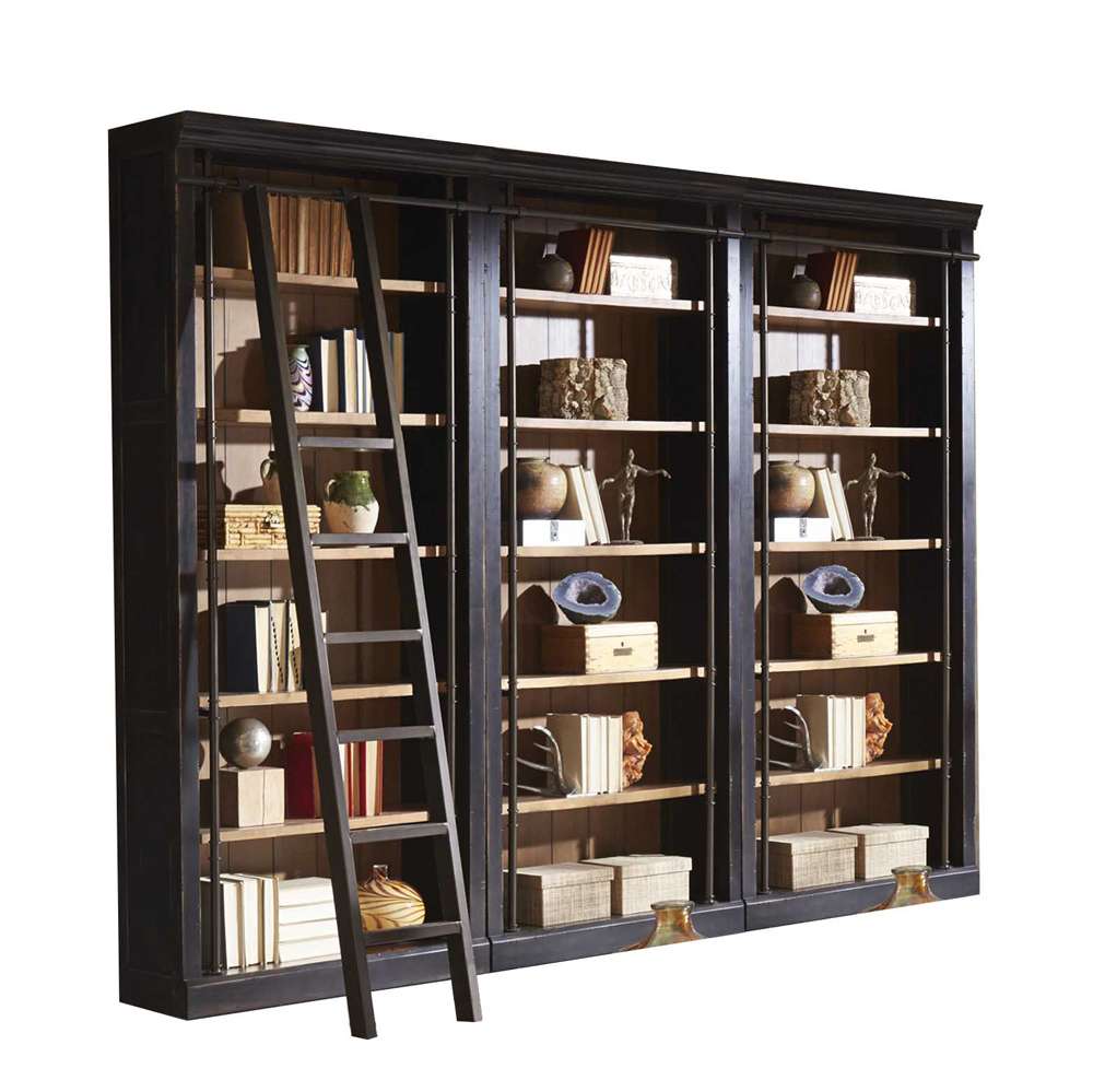Martin Furniture  -  Toulouse 8 Tall Bookcase Wall With Ladder Set, Black  - TE4094402KIT3 veiw 1