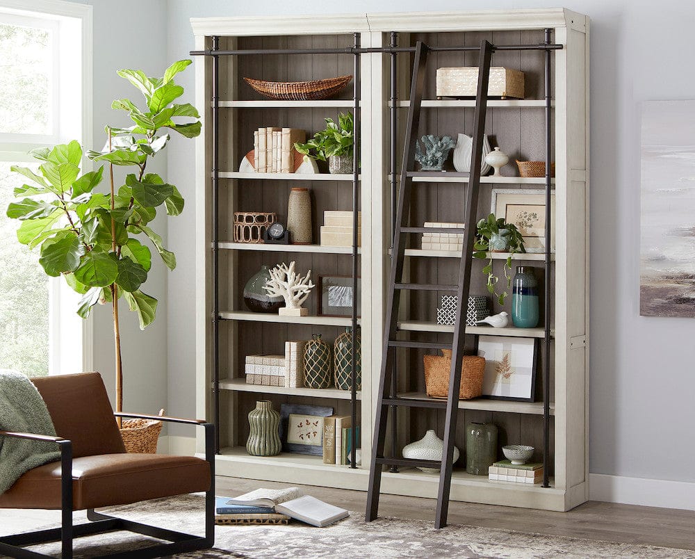 Martin Furniture - Toulouse - Fully Assembled 8' Tall Bookcase Wall With Ladder, Storage Organizer, Display Shelf Unit for Office, Living Room, Aged Chateau White - TE4094WKIT2PC view 6