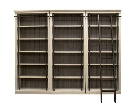 Martin Furniture - Toulouse - Fully Assembled 8' Tall Bookcase Wall With Ladder, Storage Organizer, Display Shelf Unit for Office, Living Room, Aged Chateau White - TE4094WKIT3PC view 2