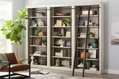 Martin Furniture - Toulouse - Fully Assembled 8' Tall Bookcase Wall With Ladder, Storage Organizer, Display Shelf Unit for Office, Living Room, Aged Chateau White - TE4094WKIT3PC view 7