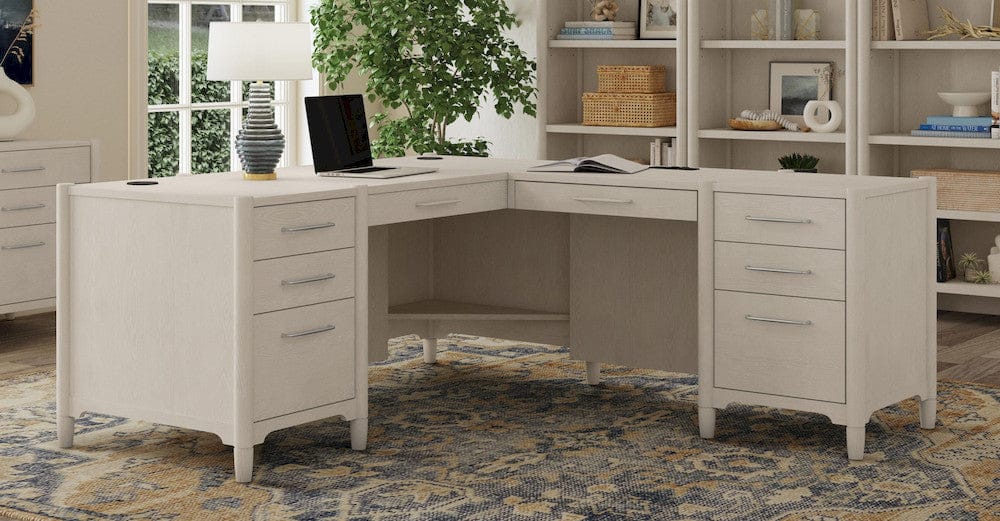 Martin Furniture - Towne - Executive Wood Double Pedestal L-Desk, Corner Table, Office Storage, White - IMTO684R-KIT view 1