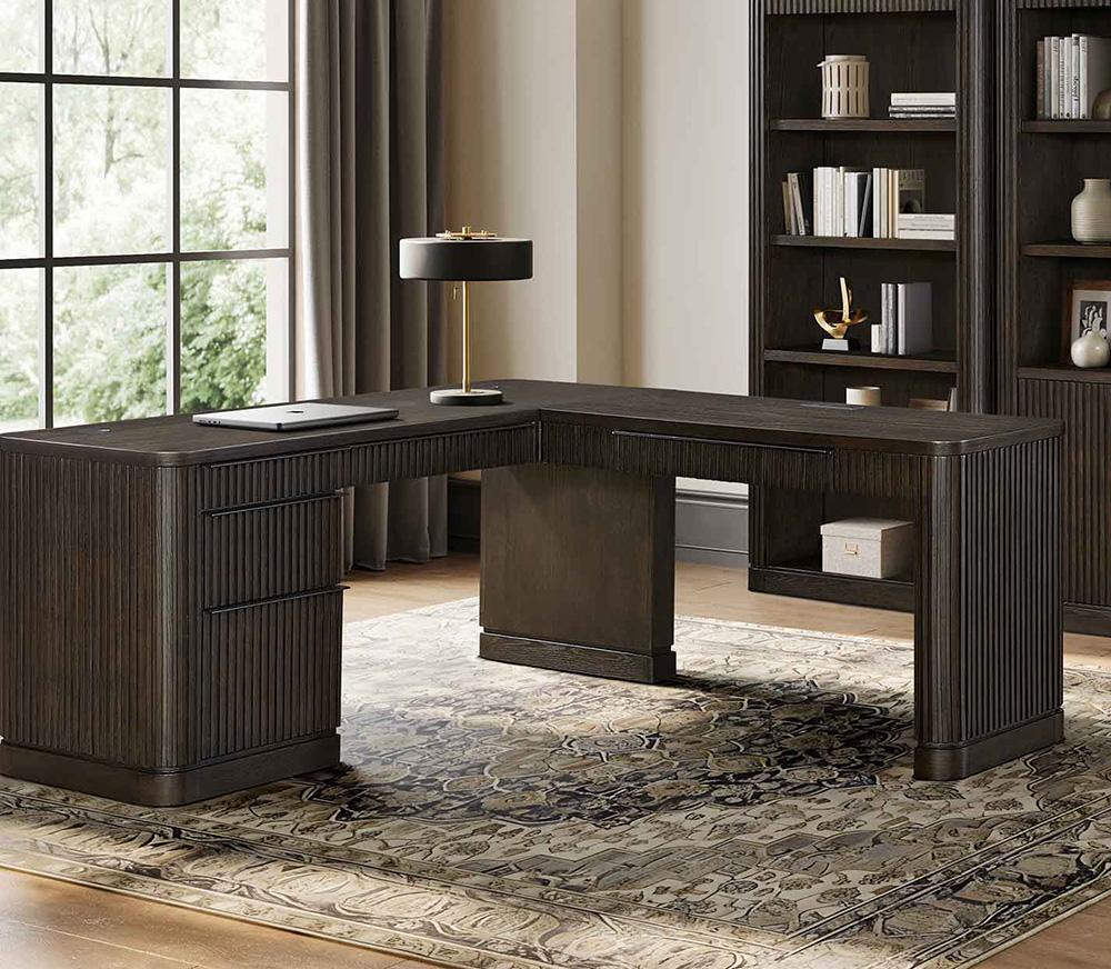 Martin Furniture - Tulane Pedestal L-Desk, Pedestal L-Desk with Open Return, Pedestal Desk, Office Desk, Brown - IMTU684 veiw 12