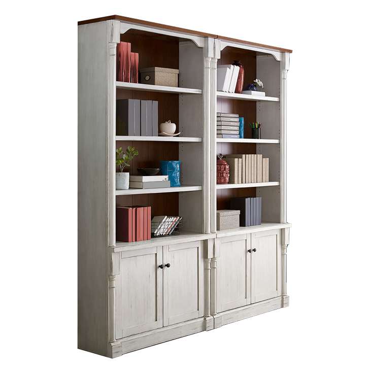 Martin Furniture - Durham Two Rustic 8 Wood Bookcases With Doors Set, White - IMDU4294D-Kit2 veiw 1