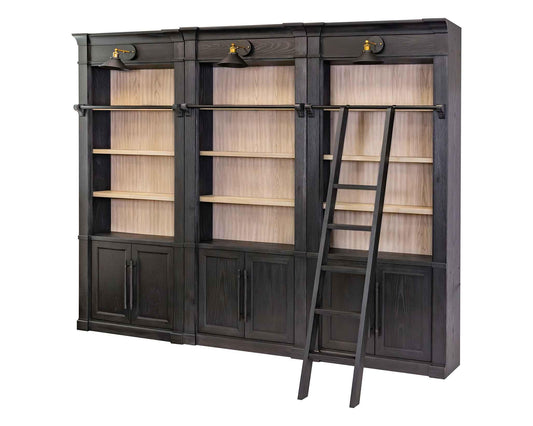 Martin Furniture - Willow Lane - Three 8 Tall Bookcase Wall With Ladder, Storage Organizer, Display Shelf for Office, Black - IMWL4094BKIT3 view 1