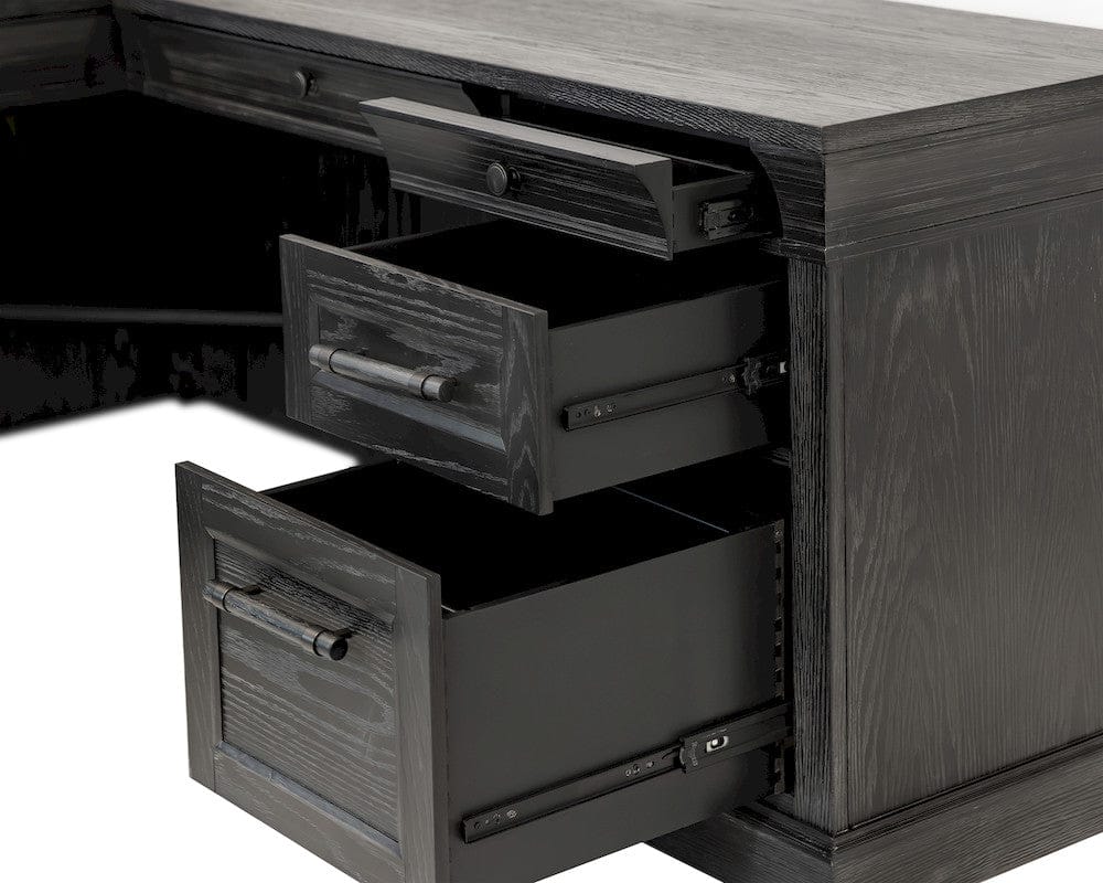 Martin Furniture - Willow Lane - Traditional Executive Wood Double Pedestal L-Desk, Corner Desk, Office Table, Black - IMWL684RB-KIT view 6