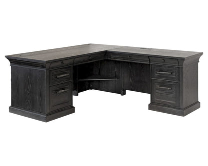 Martin Furniture - Willow Lane - Traditional Executive Wood Double Pedestal L-Desk, Corner Desk, Office Table, Black - IMWL684RB-KIT view 12