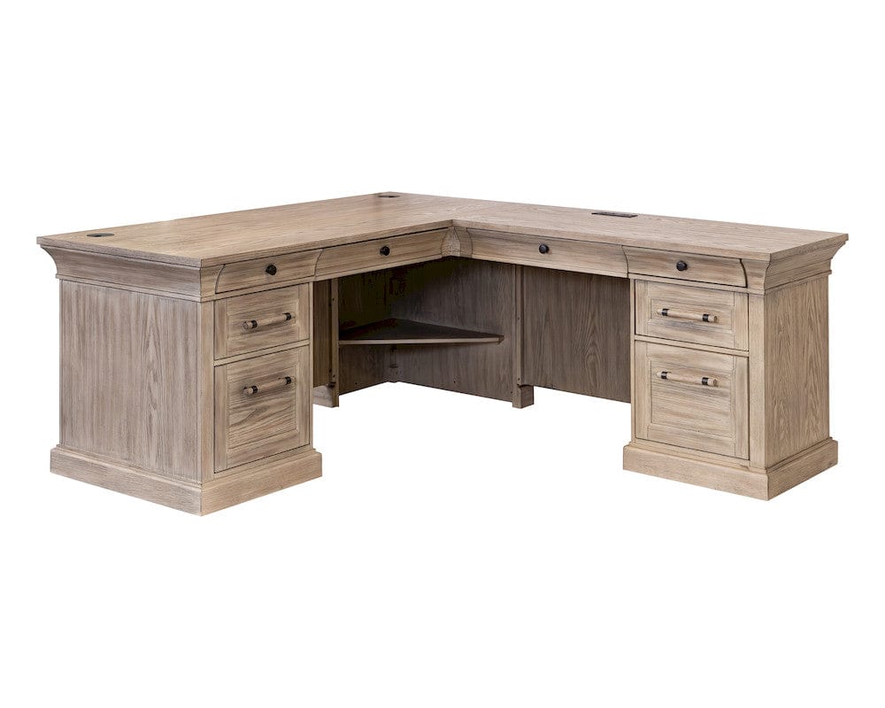 Martin Furniture - Willow Lane - Traditional Executive Wood Double Pedestal L-Desk, Corner Desk, Office Table, Brown - IMWL684RN-KIT view 11