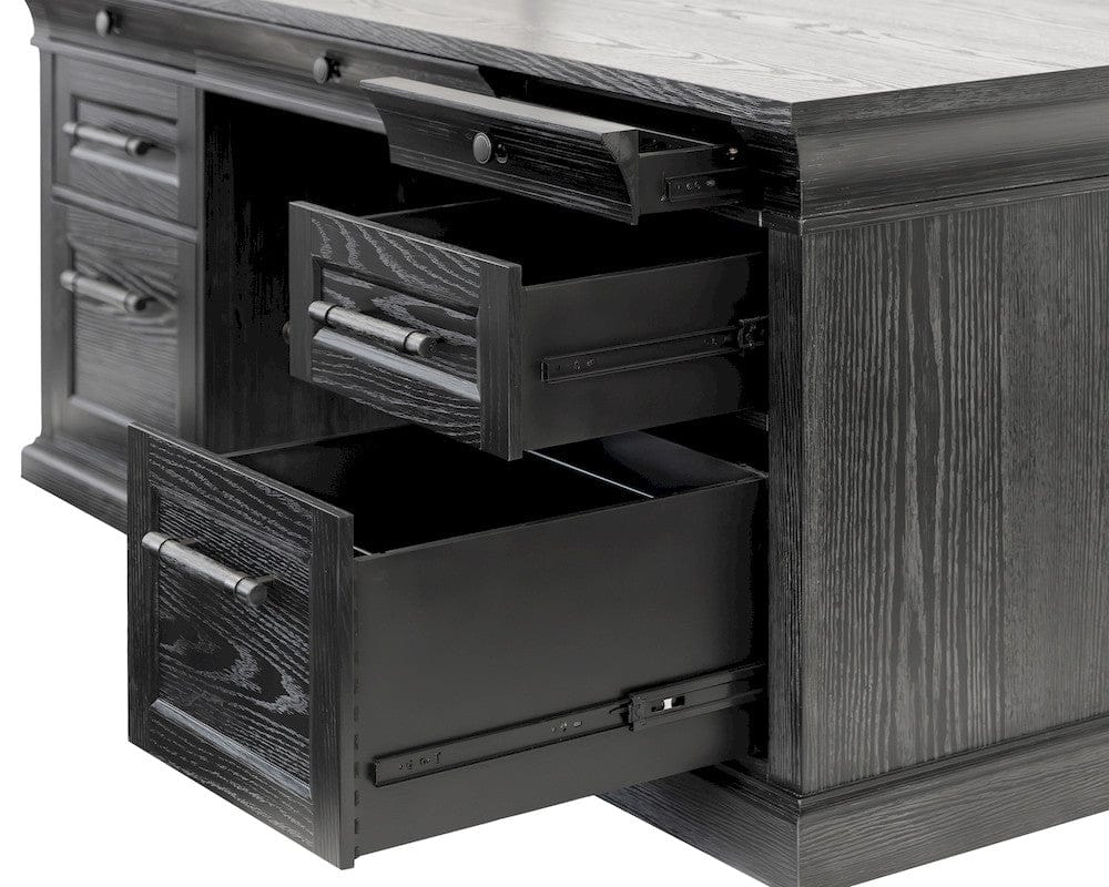 Martin Furniture - Willow Lane - Traditional Wood Double Pedestal Desk, Executive Desk, Office Table, Fully Assembled, Black - IMWL680B view 6
