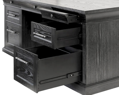 Martin Furniture - Willow Lane - Traditional Wood Double Pedestal Desk, Executive Desk, Office Table, Fully Assembled, Black - IMWL680B view 6
