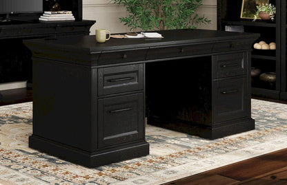 Martin Furniture - Willow Lane - Traditional Wood Double Pedestal Desk, Executive Desk, Office Table, Fully Assembled, Black - IMWL680B view 12