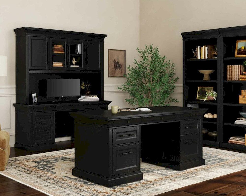 Martin Furniture - Willow Lane - Traditional Wood Executive Desk, Office Storage Hutch with Doors, Black - IMWL682B-689BKIT view 6