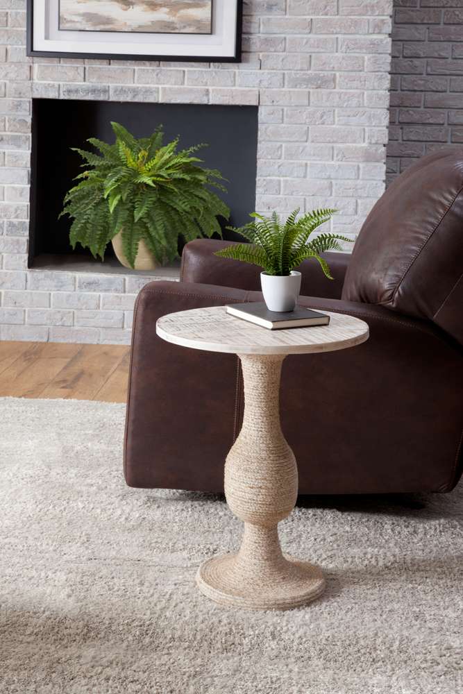 Martin Svensson Home - Abbott 18in Round Solid Wood End Table with Rope Wrapped Base, Whitewash - 3706424 veiw 2