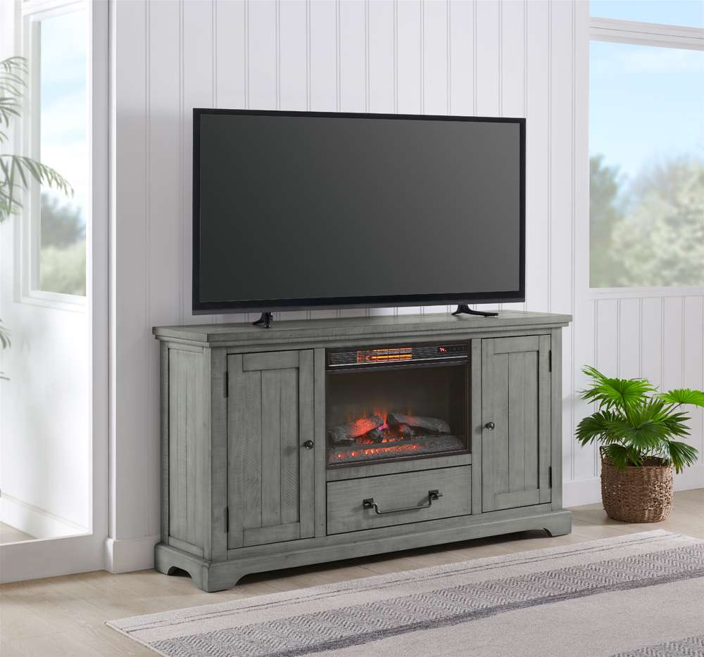 Martin Svensson Home -  Beach House TV Stand, Dove Grey with Fireplace - 909199F veiw 4