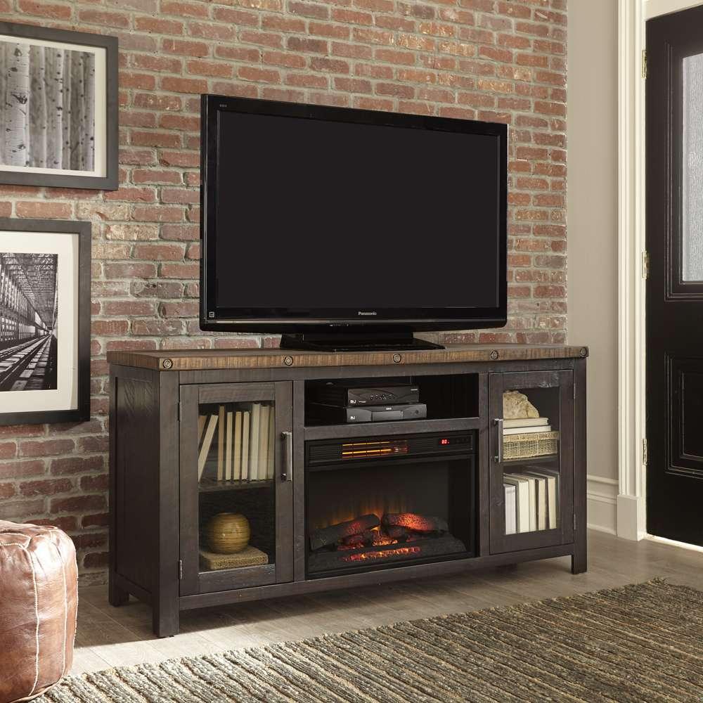 Martin Svensson Home -  Bolton TV Stand with Electric Fireplace, Black Stain and Natural - 909826F veiw 3