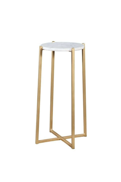 Martin Svensson Home - Boston 24in Tall Round Genuine Marble Top Accent Table, White and Gold - 3707414 veiw 3