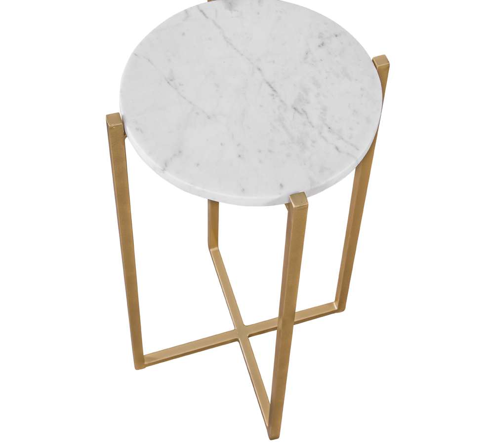Martin Svensson Home - Boston 24in Tall Round Genuine Marble Top Accent Table, White and Gold - 3707414 veiw 4