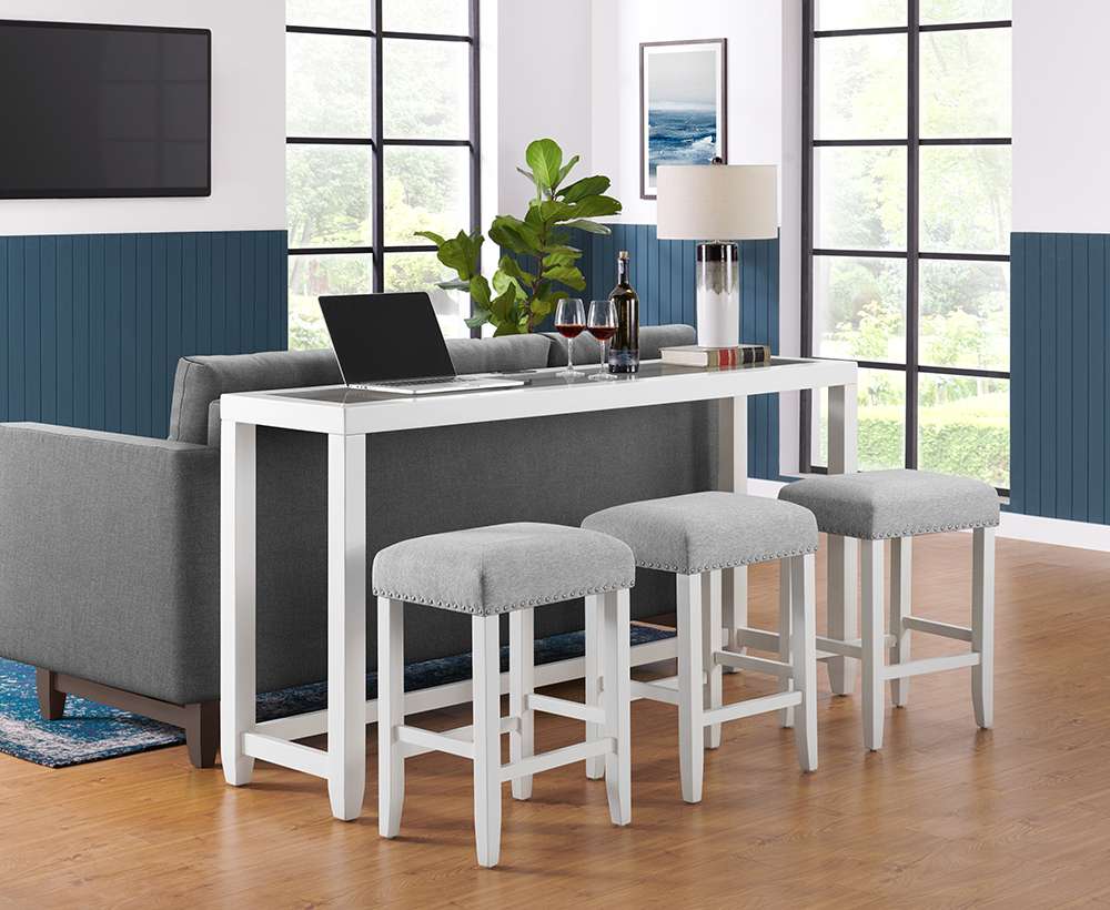 Martin Svensson Home - Cordero 72in Glass Top Console Bar Table and Stool Set, White and Heather Grey - 830263 veiw 1
