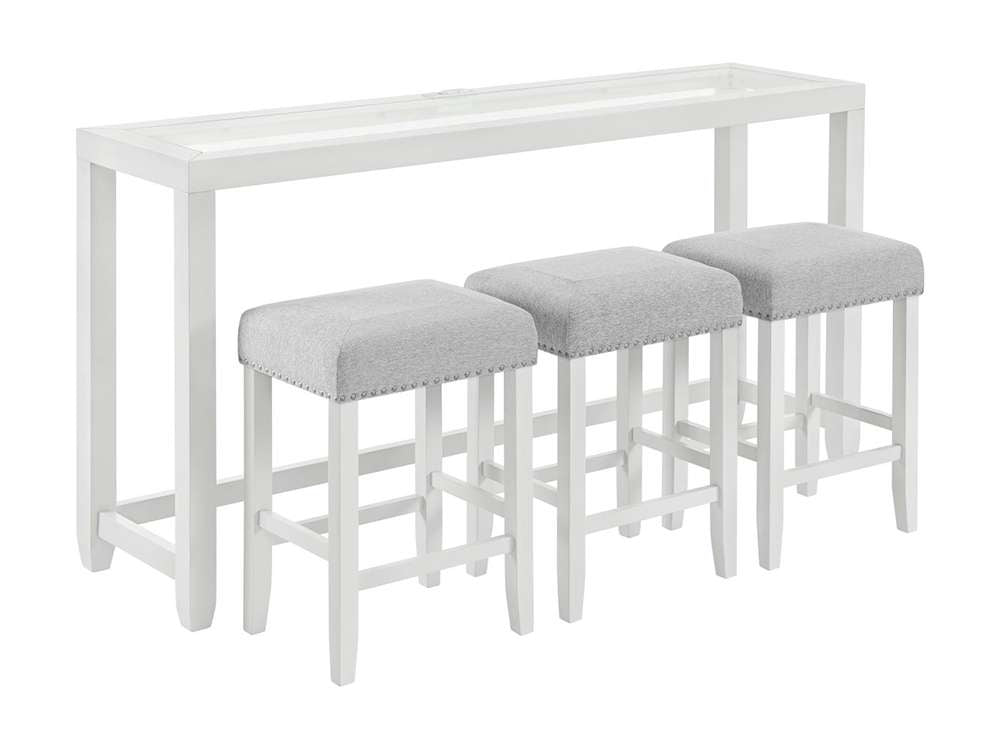 Martin Svensson Home - Cordero 72in Glass Top Console Bar Table and Stool Set, White and Heather Grey - 830263 veiw 2