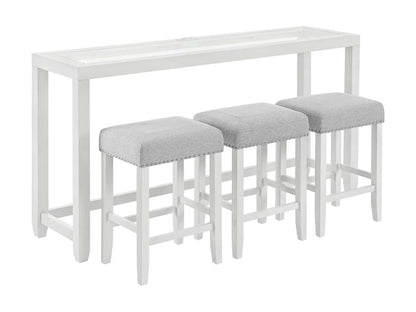 Martin Svensson Home - Cordero 72in Glass Top Console Bar Table and Stool Set, White and Heather Grey - 830263 veiw 2