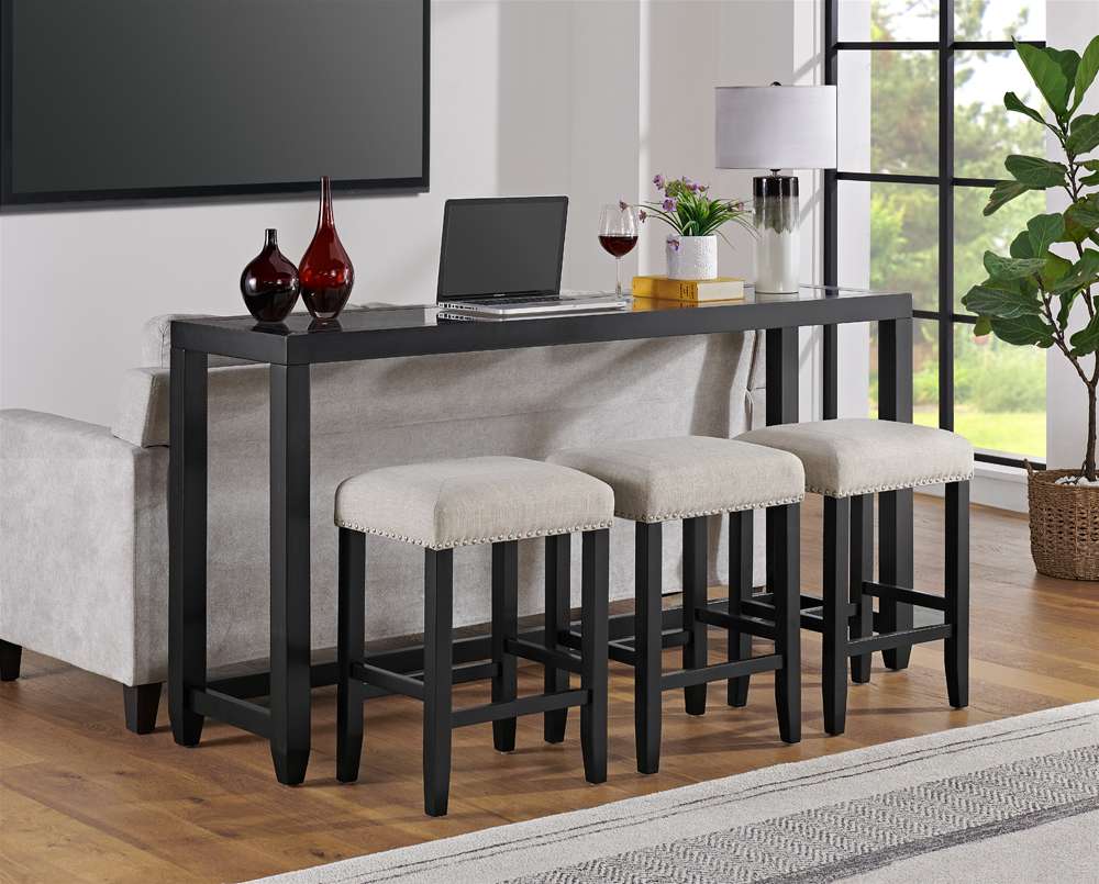 Martin Svensson Home- Cordero Glass Top Console Bar Table and Stool Set, Black -830262 veiw 5