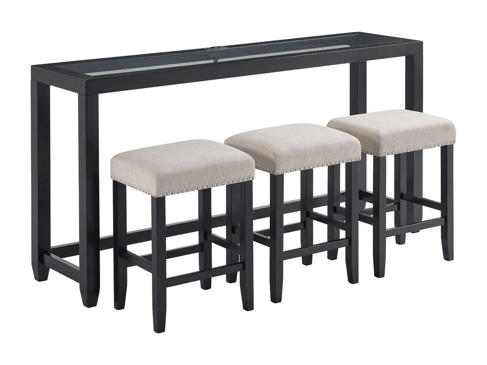 Martin Svensson Home- Cordero Glass Top Console Bar Table and Stool Set, Black -830262 veiw 6