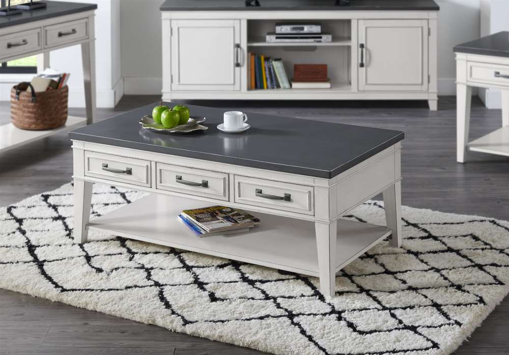 Martin Svensson Home -  Del Mar 3 Drawer Coffee Table, Antique White and Grey - 810129 veiw 4