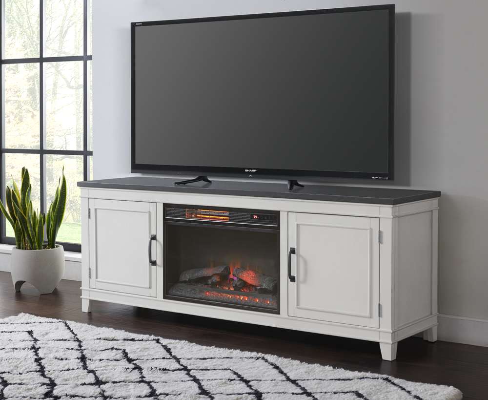 Martin Svensson Home -  Del Mar 70in TV Stand with Electric Fireplace, White and Grey - 910129F veiw 1