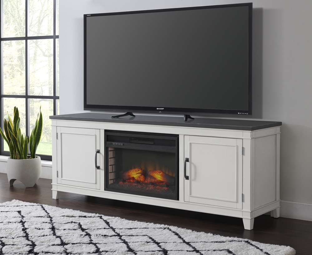 Martin Svensson Home -  Del Mar 70in TV Stand with Electric Fireplace, White and Grey - 910129F veiw 2
