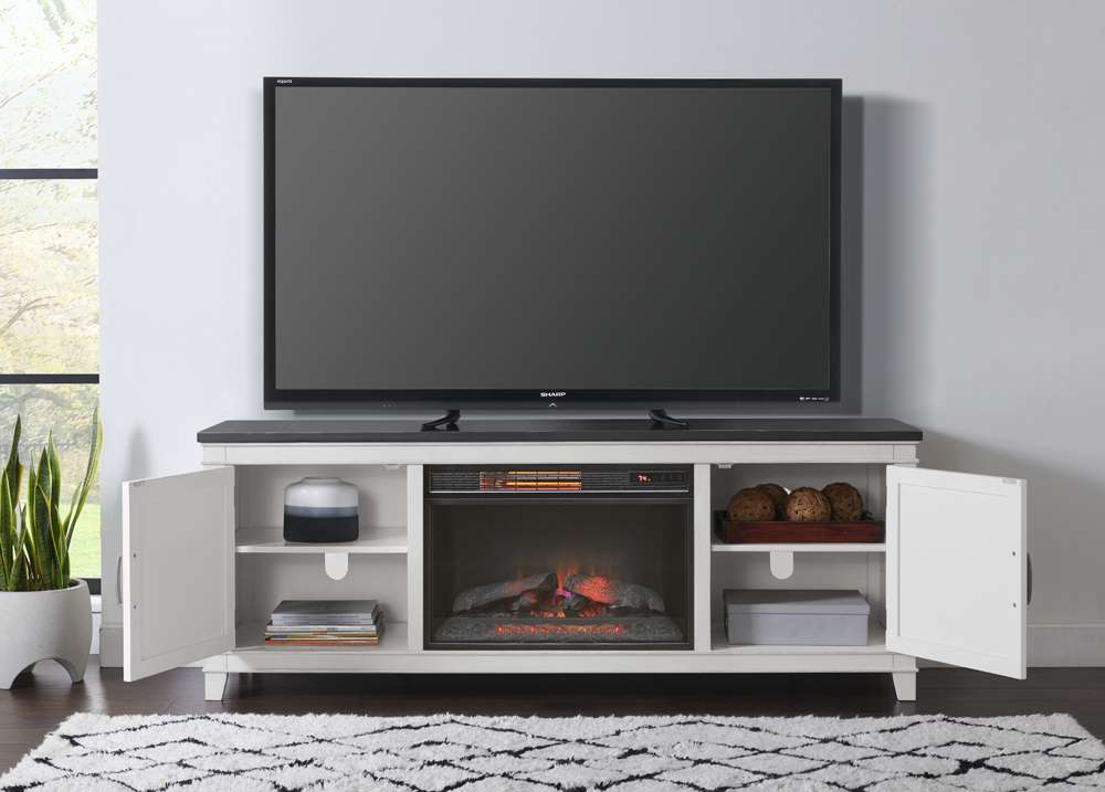 Martin Svensson Home -  Del Mar 70in TV Stand with Electric Fireplace, White and Grey - 910129F veiw 3