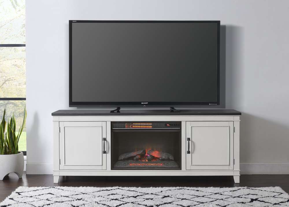 Martin Svensson Home -  Del Mar 70in TV Stand with Electric Fireplace, White and Grey - 910129F veiw 4