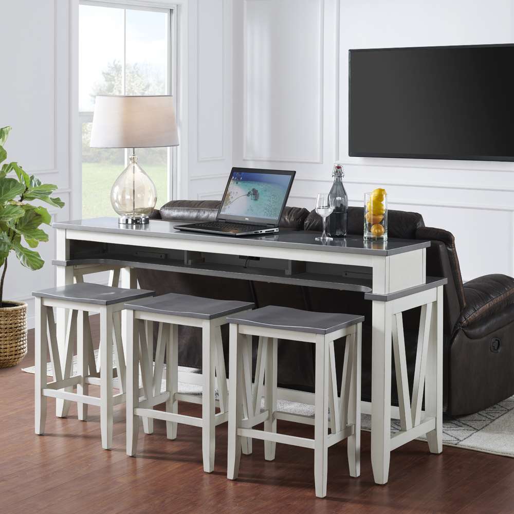 Martin Svensson Home -  Del Mar  Antique White and Grey Console Bar Table and Stool Set  - 820169 veiw 2