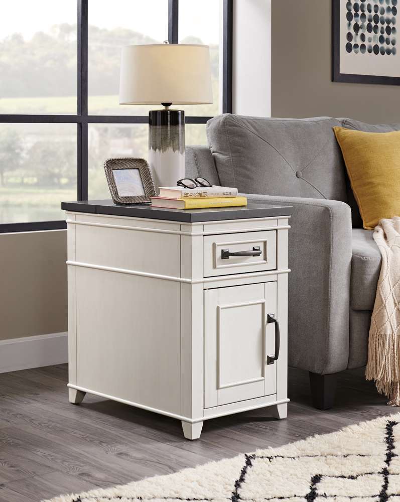 Martin Svensson Home- Del Mar Chairside Table with Power, Antique White and Grey -810179 veiw 2
