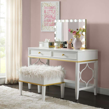 Martin Svensson Home -  Emma Vanity with Mirror and Stool, White and Gold - 6805728 veiw 1