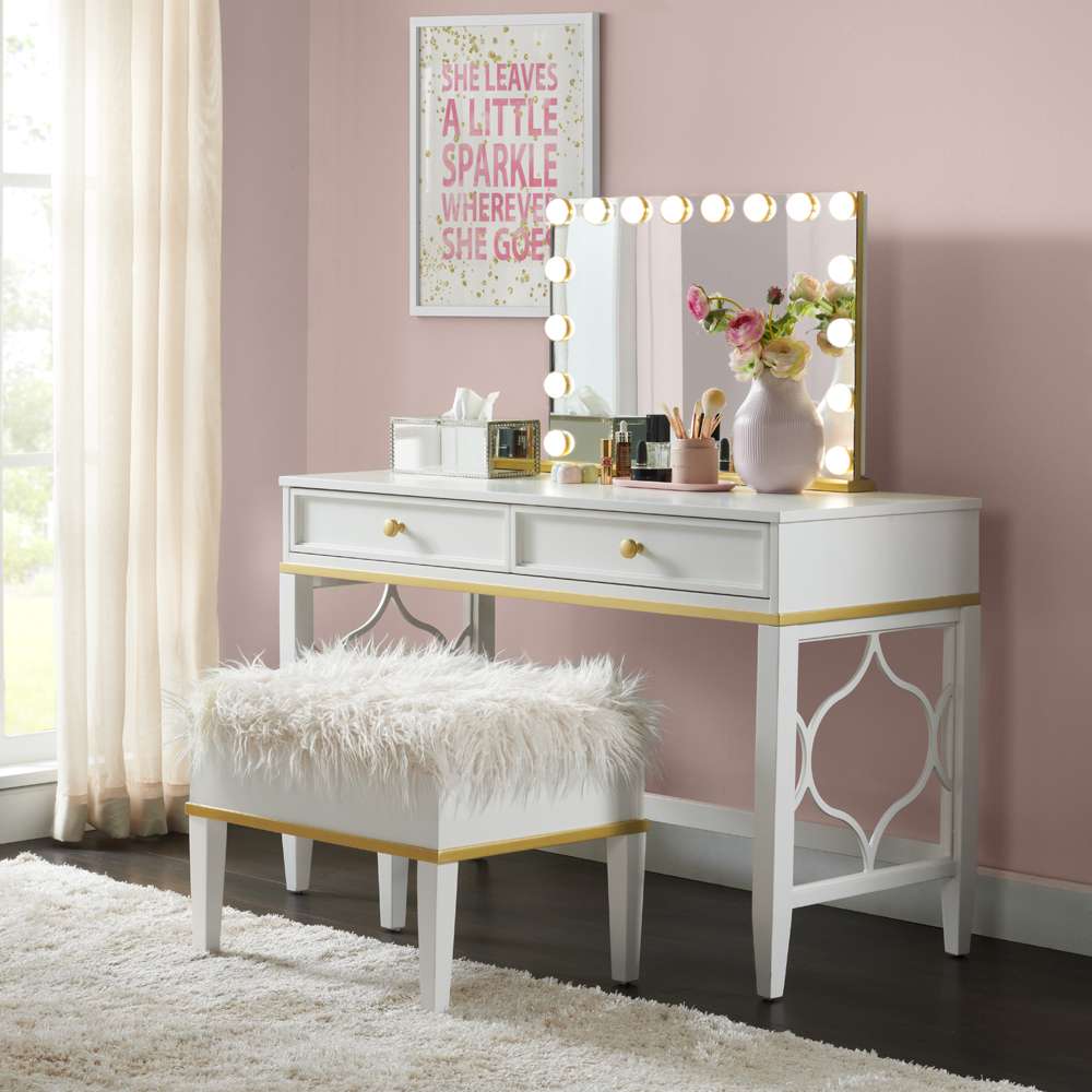 Martin Svensson Home -  Emma Vanity with Mirror and Stool, White and Gold - 6805728 veiw 2