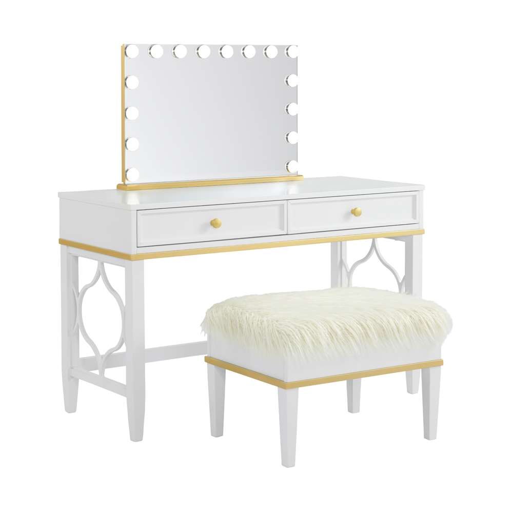 Martin Svensson Home -  Emma Vanity with Mirror and Stool, White and Gold - 6805728 veiw 6