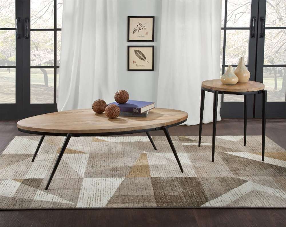 Martin Svensson Home - Florence 52 Solid Wood and Metal Oval Coffee Table in Light Mango and Black - 8706212 veiw 3
