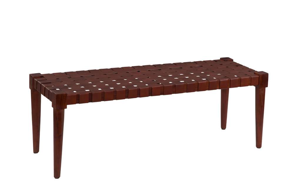 Martin Svensson Home - Harness Cognac Brown Woven Genuine Leather and Wood Accent Bench - 3711035 veiw 1